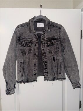 KanCan Washed Black Distressed Denim Jacket